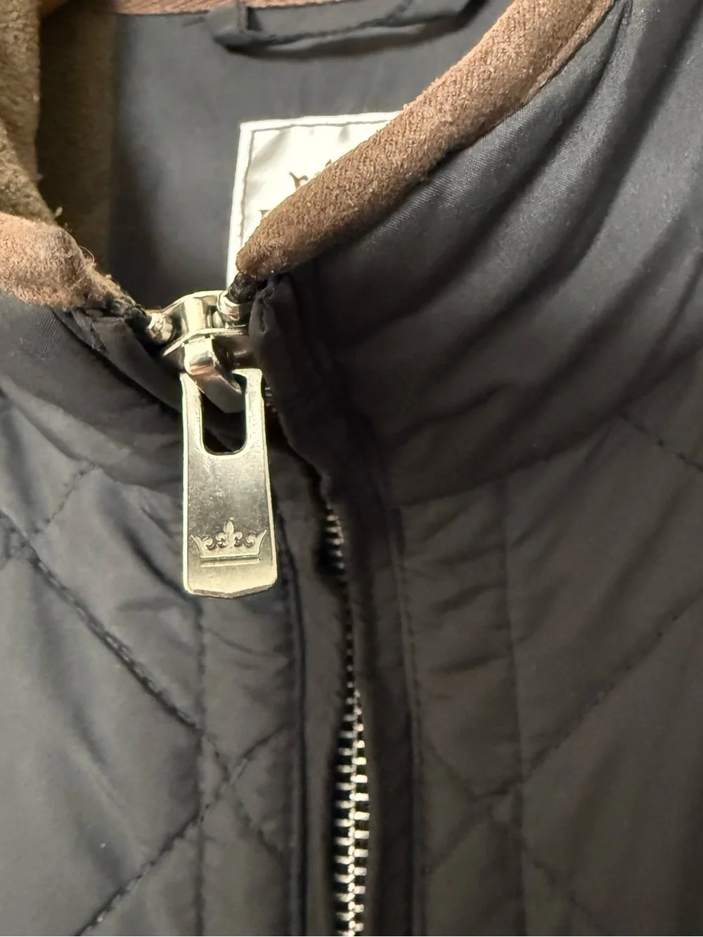 Peter Millar Quilted Jacket Coat Mens Sz XL Black Brown Fleece Lined Full Zip